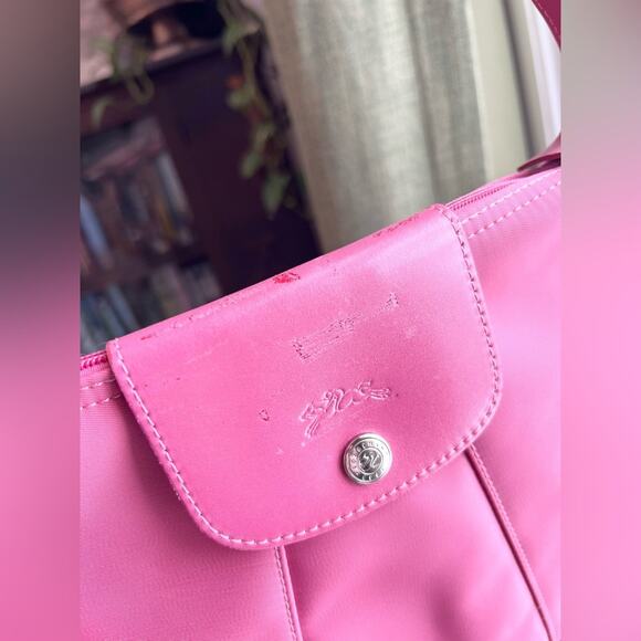 Longchamp padded pochette bag raspberry pink leather nylon shoulder y2k spring - Picture 4 of 12